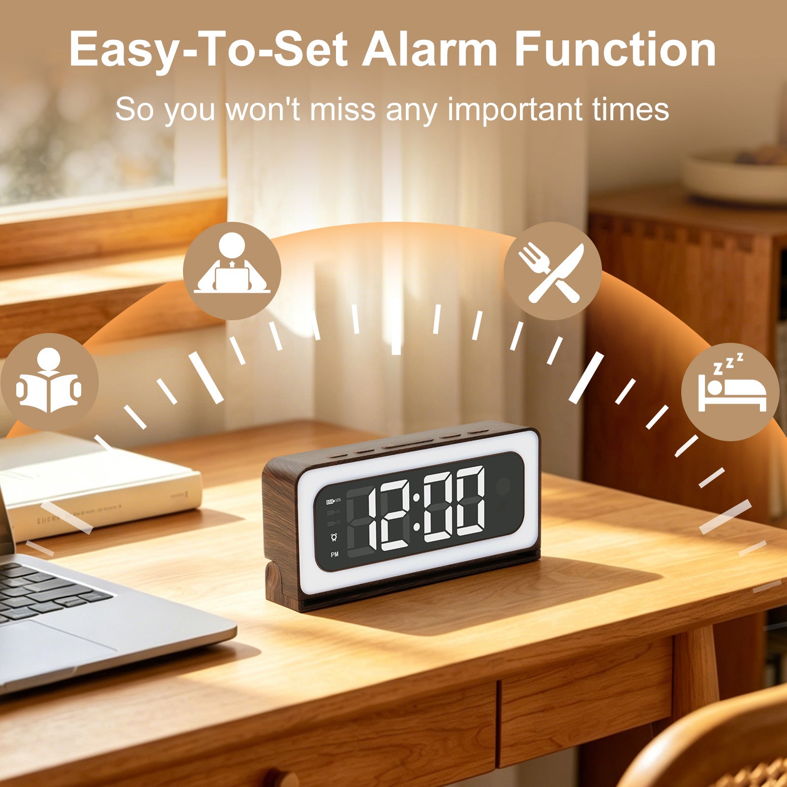 Clock Camera 2K Wood Grain, 5G & 2.4G WiFi Compact Indoor Home Security Camera with Alarm, 3 in 1 Inconspicuous Nanny Camera, Full-Color Night Vision, Human Detection Local SD Storage