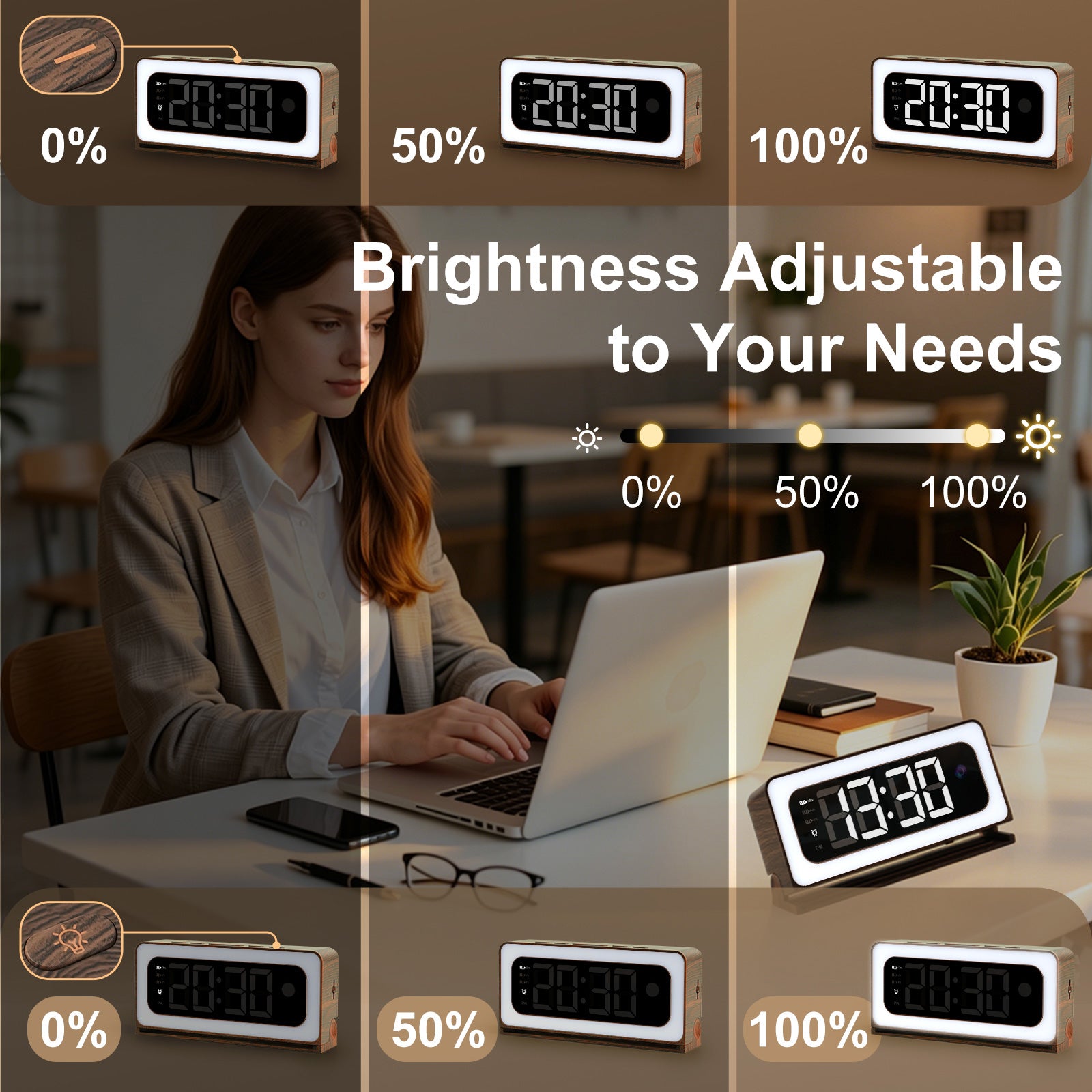 Clock Camera 2K Wood Grain, 5G & 2.4G WiFi Compact Indoor Home Security Camera with Alarm, 3 in 1 Inconspicuous Nanny Camera, Full-Color Night Vision, Human Detection Local SD Storage