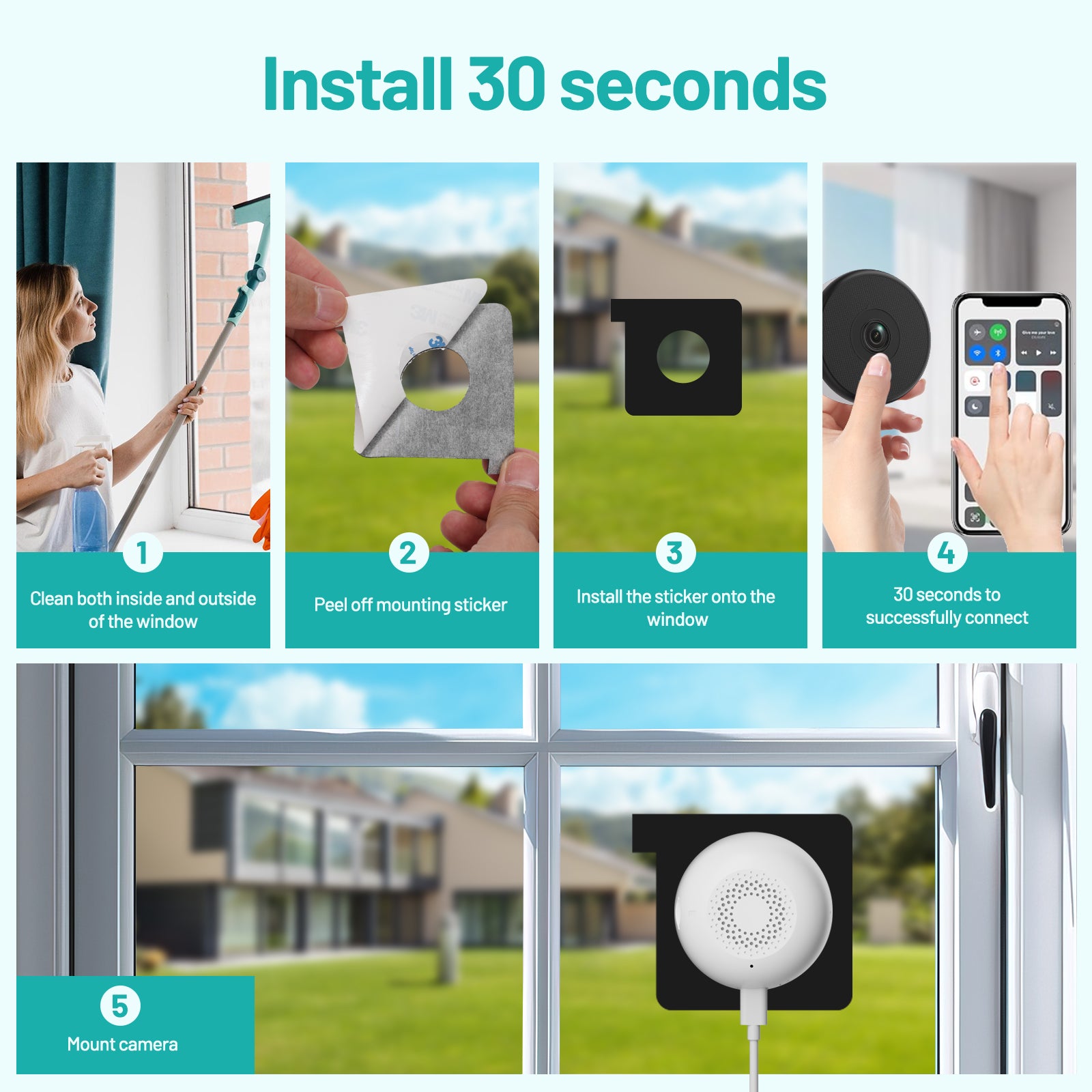 Gpirokcys 2K Window Security Camera, 5GHz & 2.4GHz WiFi 6 Indoor/Outdoor Monitoring, Max AI Color Night Vision, 110° Wide Angle, Easy Stick-on Install, Alexa Compatible, 24/7 Recording