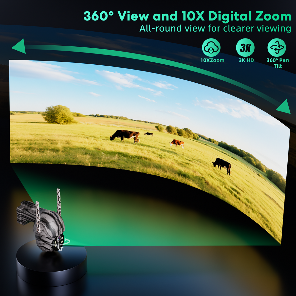 No WiFi Solar Camera 4G LTE Cellular Solar 4MP/3K Security Camera, No WiFi Required, Solar Cell Battary Powered Outdoor Camera, 360° View, AI Tracking, Color Night Vision, Built-in 4G SIM Card and SD Card