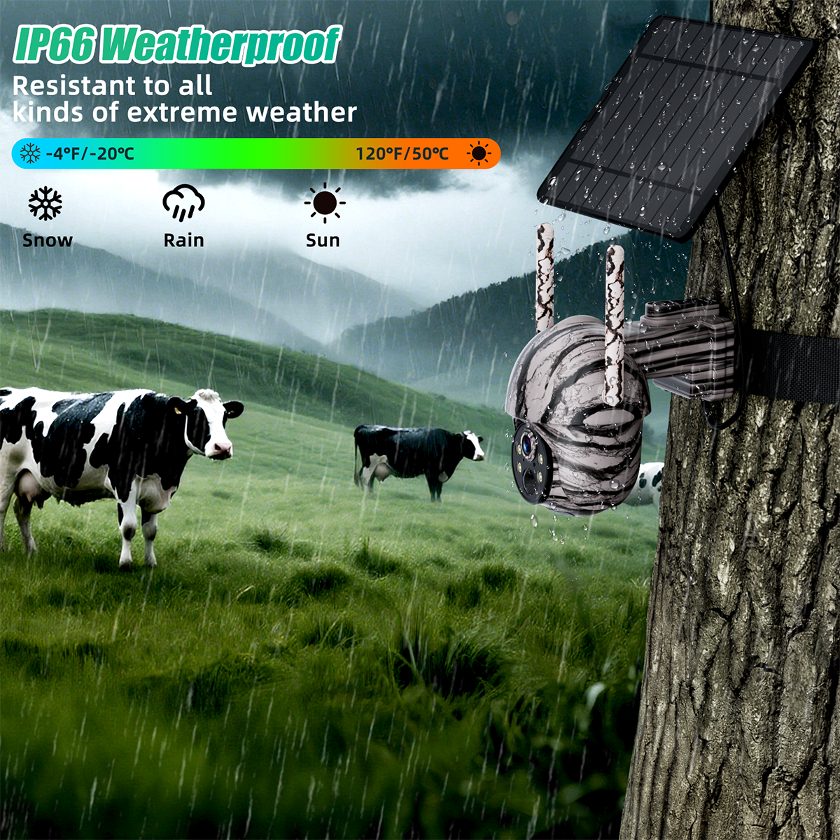 No WiFi Solar Camera 4G LTE Cellular Solar 4MP/3K Security Camera, No WiFi Required, Solar Cell Battary Powered Outdoor Camera, 360° View, AI Tracking, Color Night Vision, Built-in 4G SIM Card and SD Card