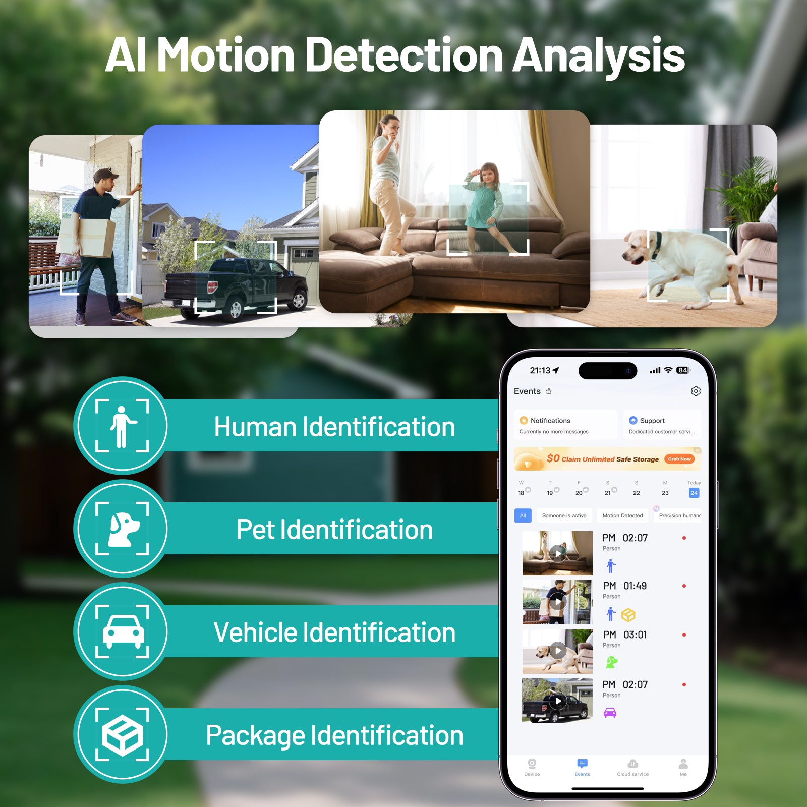 Gpirockys 2K Window Security Camera, 5GHz & 2.4GHz WiFi 6 Indoor/Outdoor Monitoring, Max AI Color Night Vision, 115° Wide Angle, Easy Stick-on Install, Alexa Compatible, 24/7 Recording